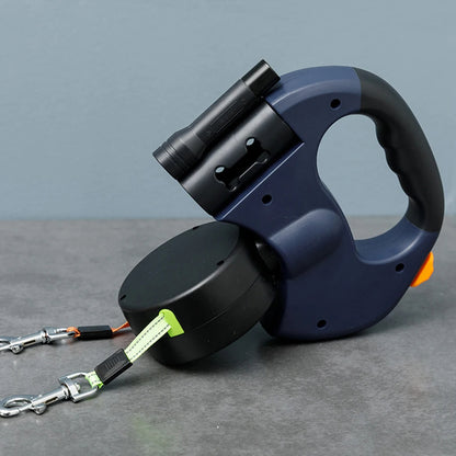 Fell & Pfoten Doppelleine – Für stressfreies Gassi zu zweit (mit 360° Entwirrmechanismus & LED-Sicherheit