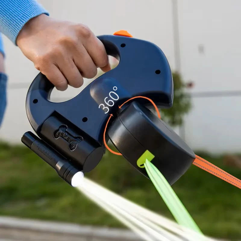 Fell & Pfoten Doppelleine – Für stressfreies Gassi zu zweit (mit 360° Entwirrmechanismus & LED-Sicherheit