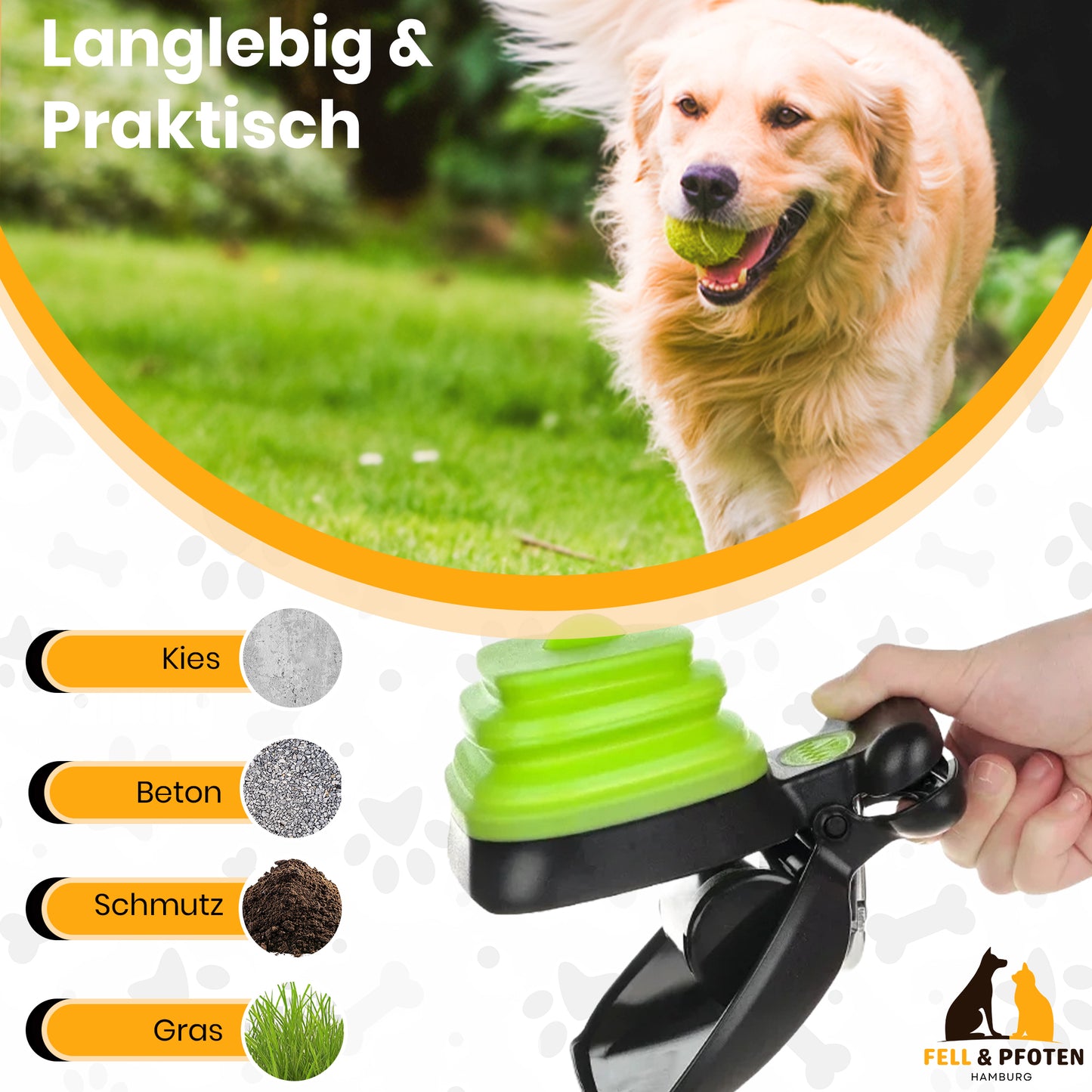 Fell & Pfoten - Pooper Scooper Kotsammler, hygienische Revolution für Hundehalter
